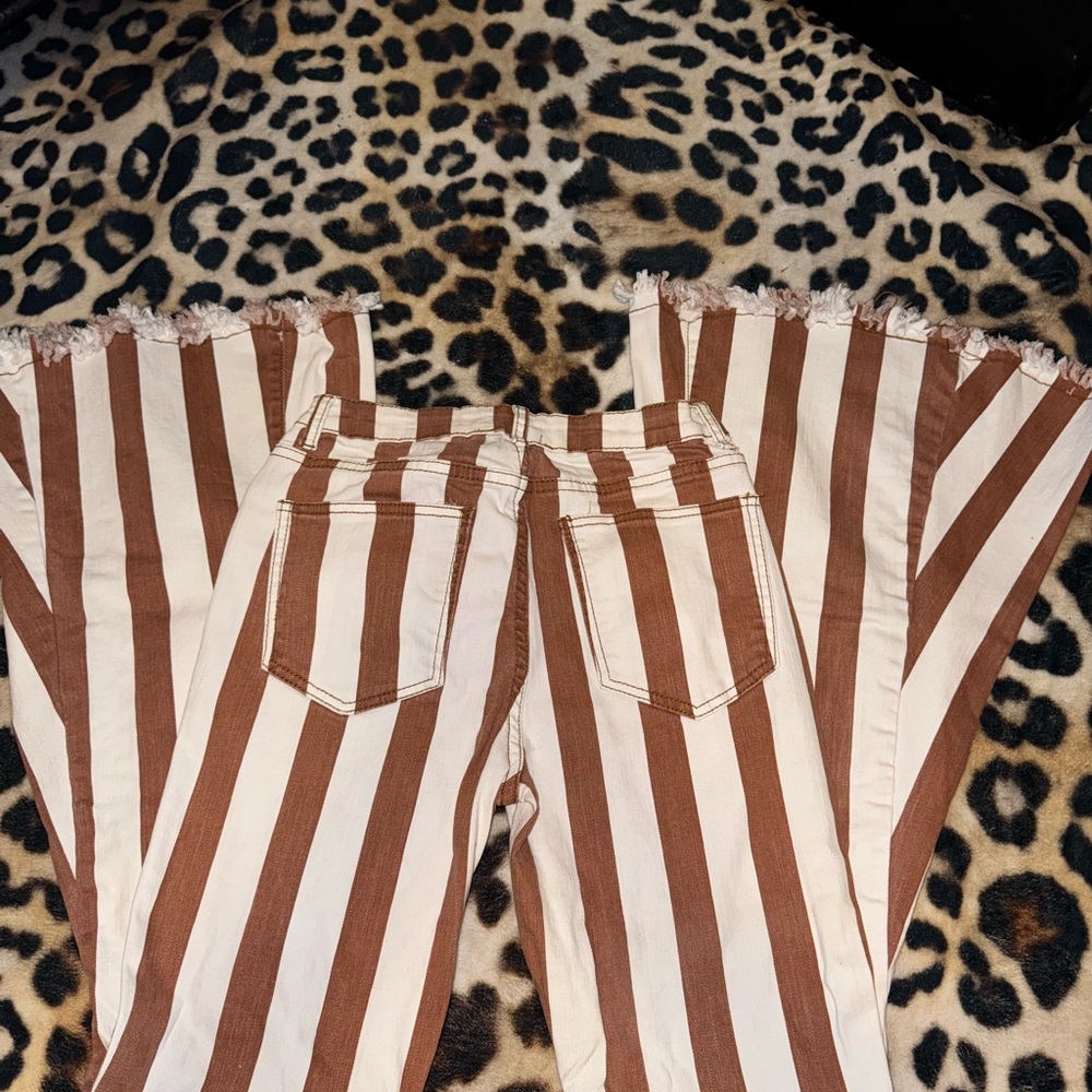 Striped Brown and White Flared Pants